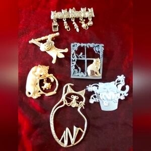 Lot of 6 Vintage Cat Brooches
